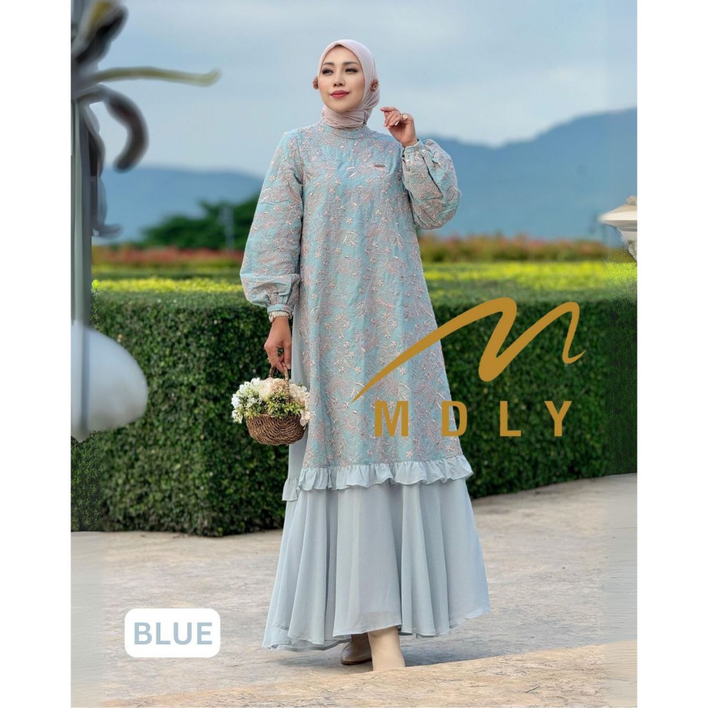MDLY Baju gamis busana muslim wanita/Baju Gamis Premium Kombinasi Motif Bordir/Hurema Dress by MDLY