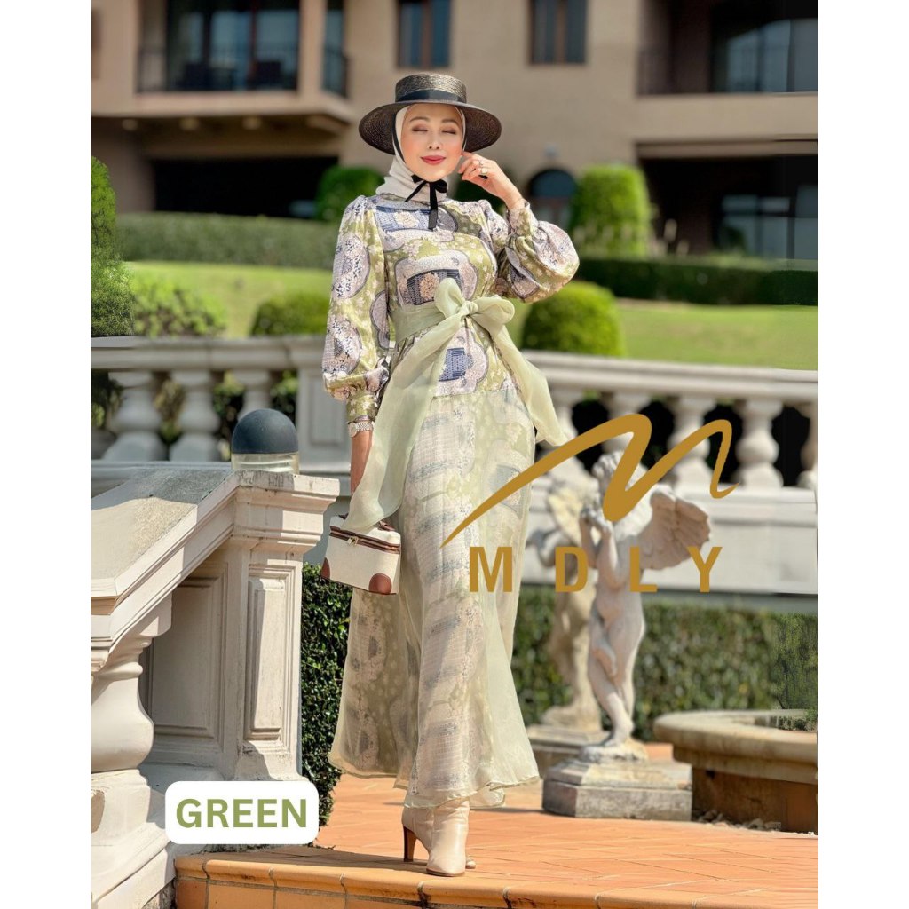 MDLY Baju busana gamis wanita muslim/Gamis Premium Motif Kombinasi Organza Lux/Xandra Dress by MDLY/