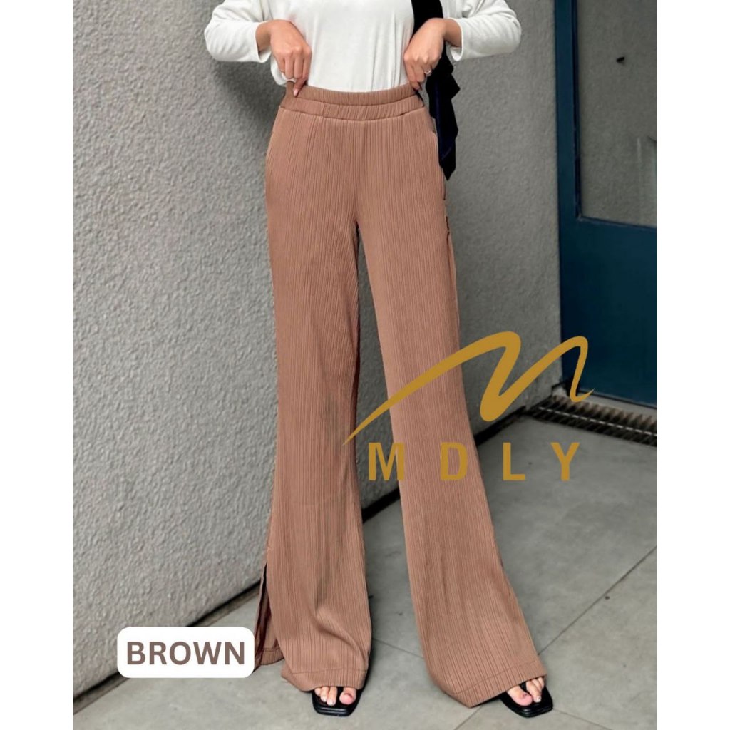 MDLY Celana panjang wanit/Celana Panjang Kain/Celana Bahan Knit/Flare Pleats Pants By Mdly
