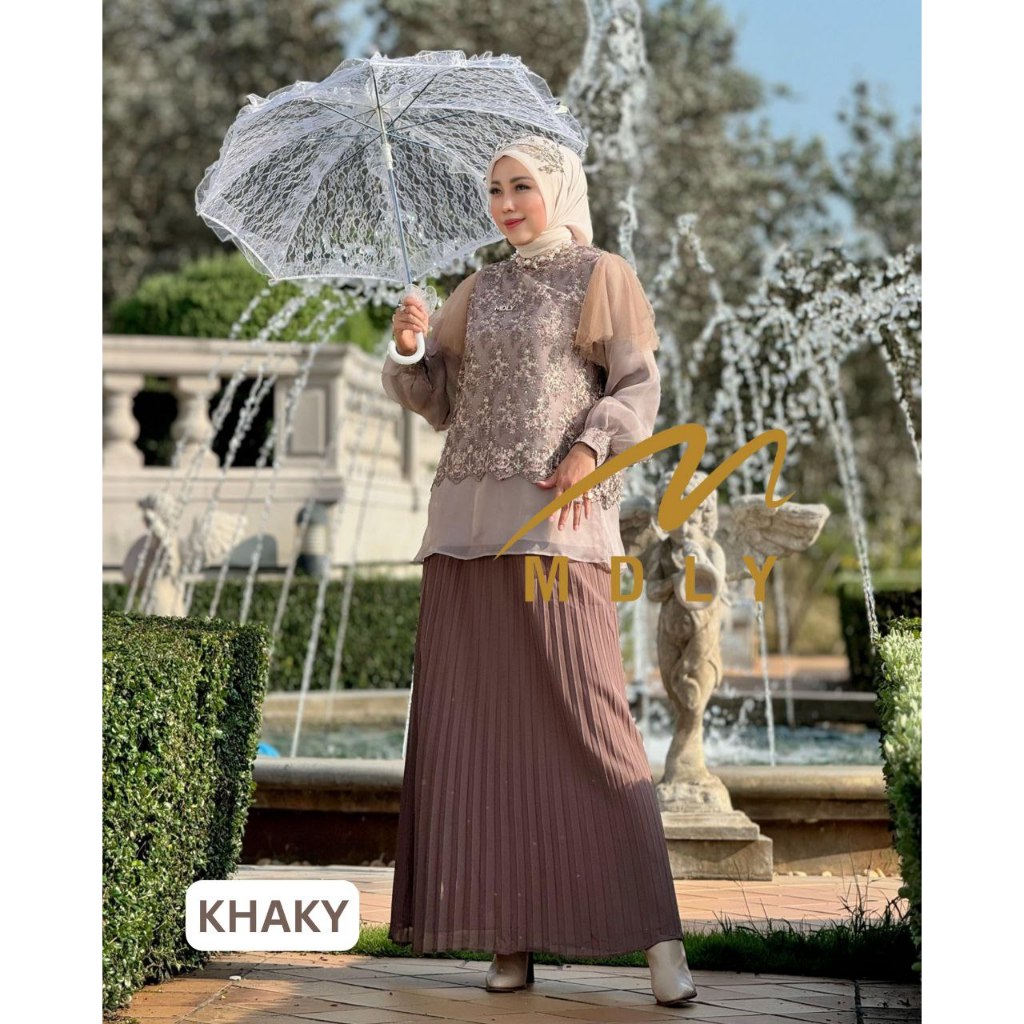 MDLY Baju setelan wanita/One Set Rok/Setelan Bordir Kombinasi Organza Lux/Eysta Lux Set by MDLY