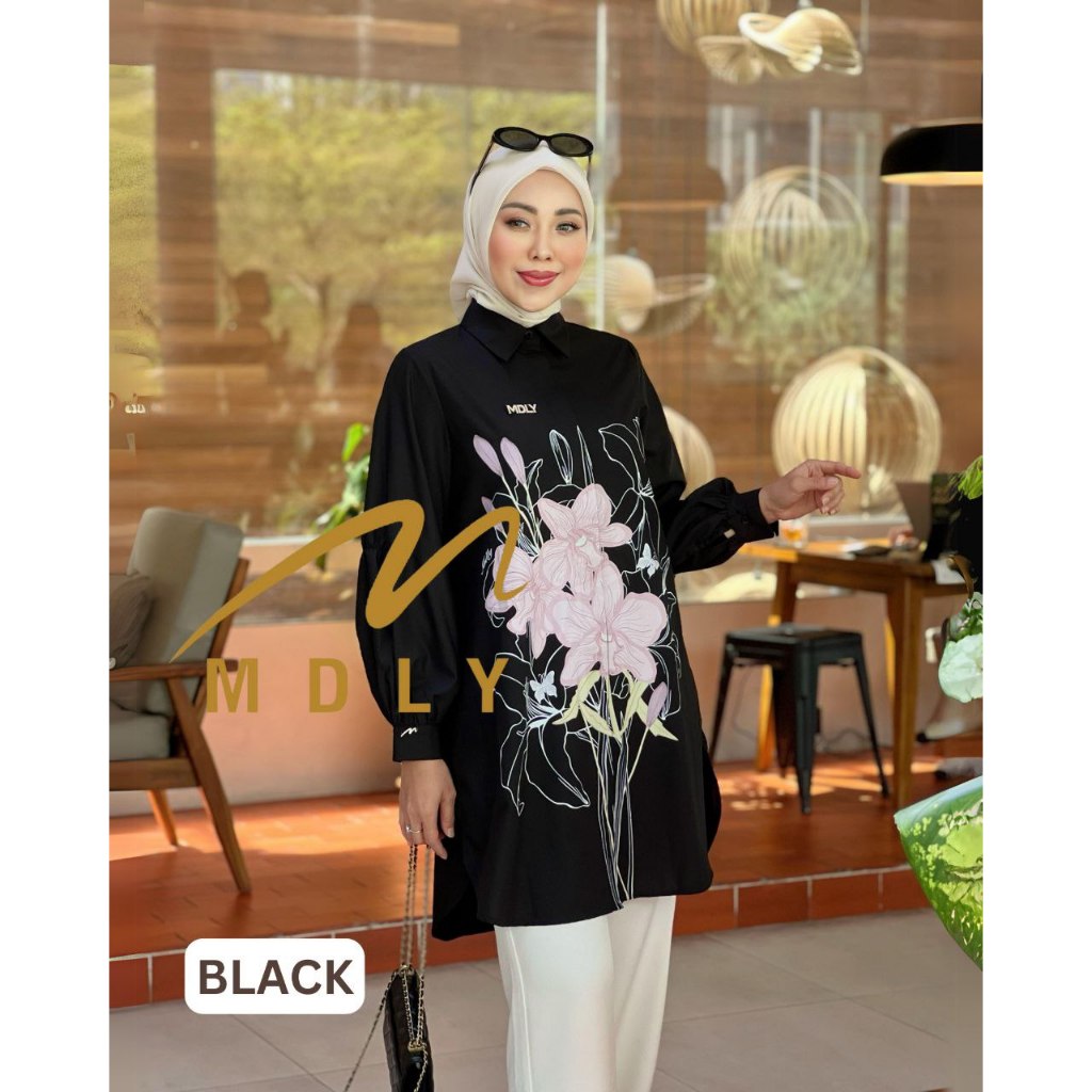 Nara Tunic by MDLY Baju Atasan Wanita Kemeja Tunik Lengan Panjang Basic Casual