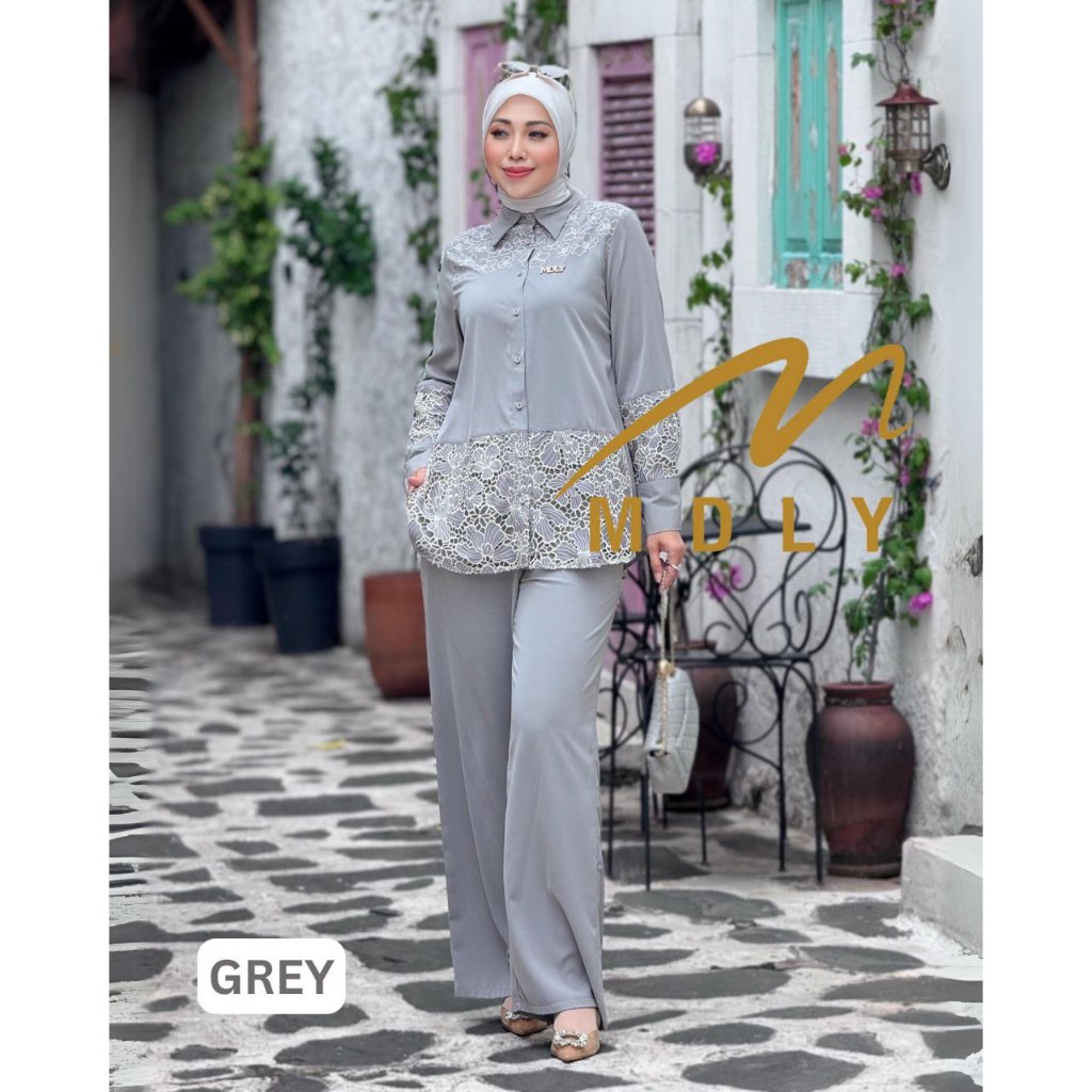 MDLY Baju Setelan Wanita Muslim/One Set Celana/Setelan Celana Wanita Motif Bordir/Firza Set by MDLY