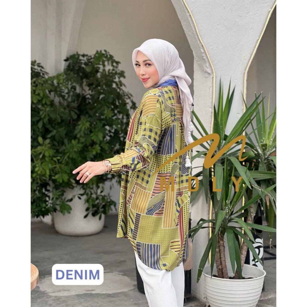 MDLY Baju atasan wanita muslim/Baju Tunik Kombinasi Motif Print/Atasan Tunik/Aimee Tunic by MDLY