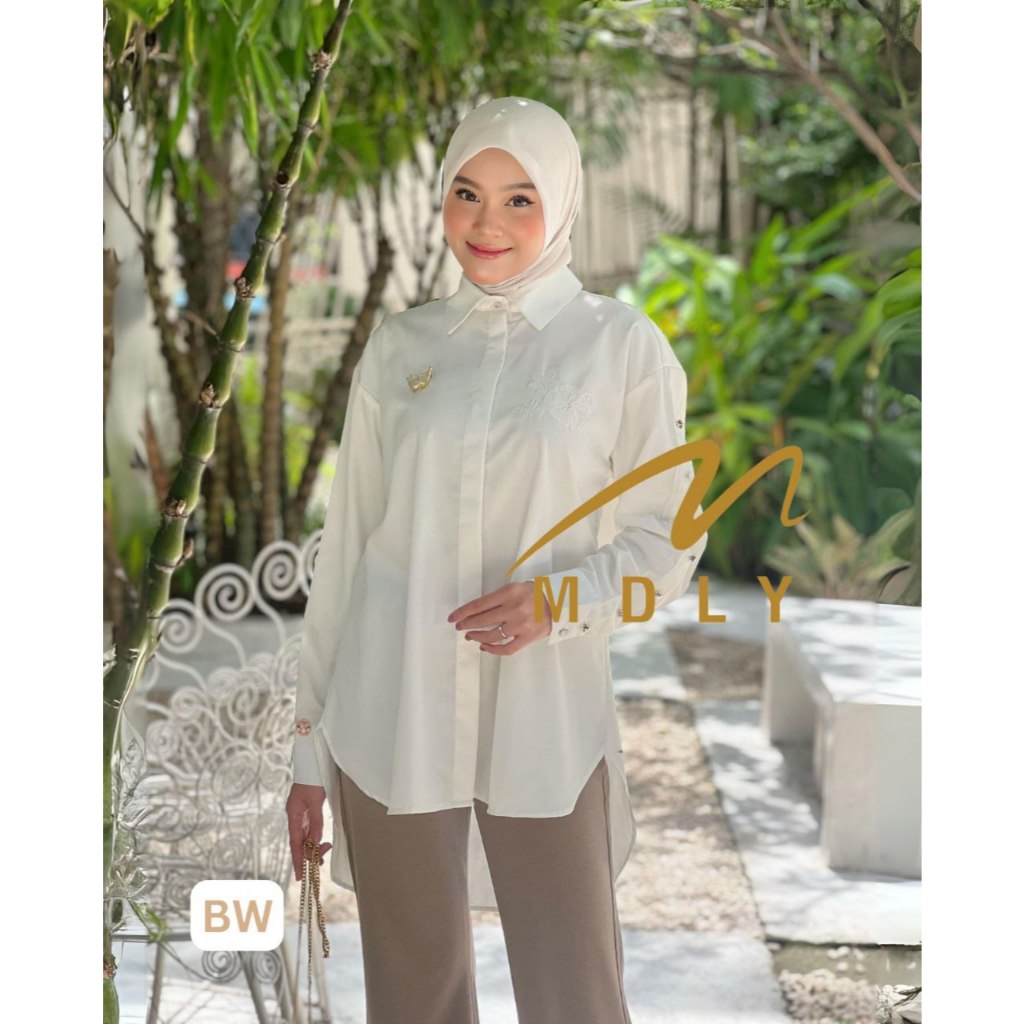 MDLY baju kemeja atasan wanita/Kemeja Polos Motif Bordir Casual Trendy Kekinian/Elea Shirt by Mdly