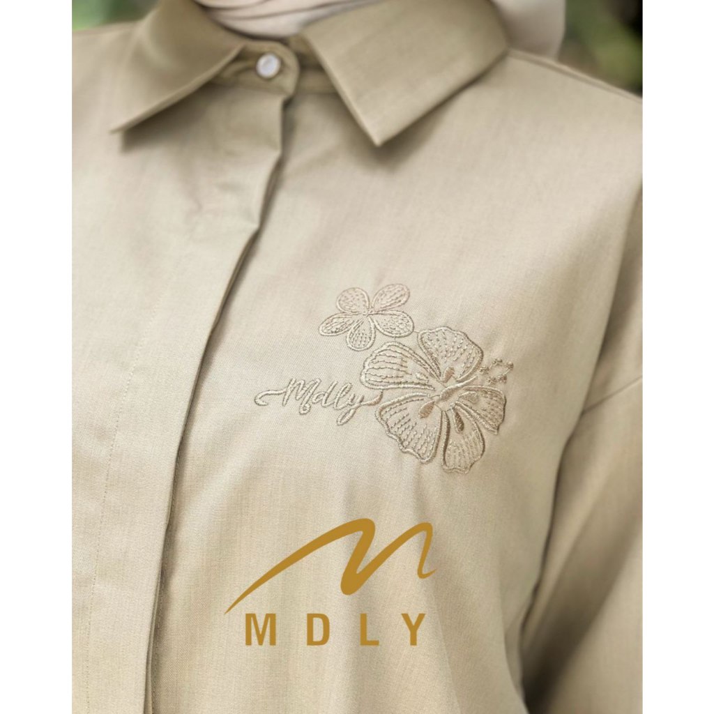 MDLY baju kemeja atasan wanita/Kemeja Polos Motif Bordir Casual Trendy Kekinian/Elea Shirt by Mdly
