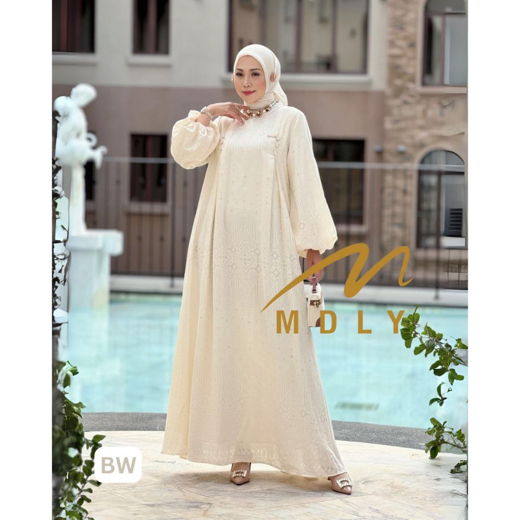 MDLY Baju Gamis Wanita Muslim/Baju Gamis Lebaran/Gamis Polo Putih/Sofea Dress by MDLY