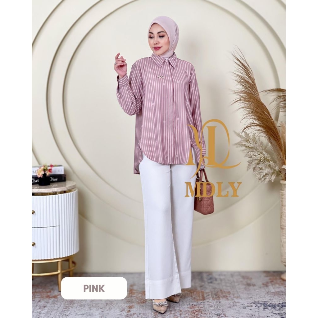 MDLY Baju Kemeja Atasan Wanita/Atasan wanita kekinian/Wanita Bergaris/Reema Signature by MDLY