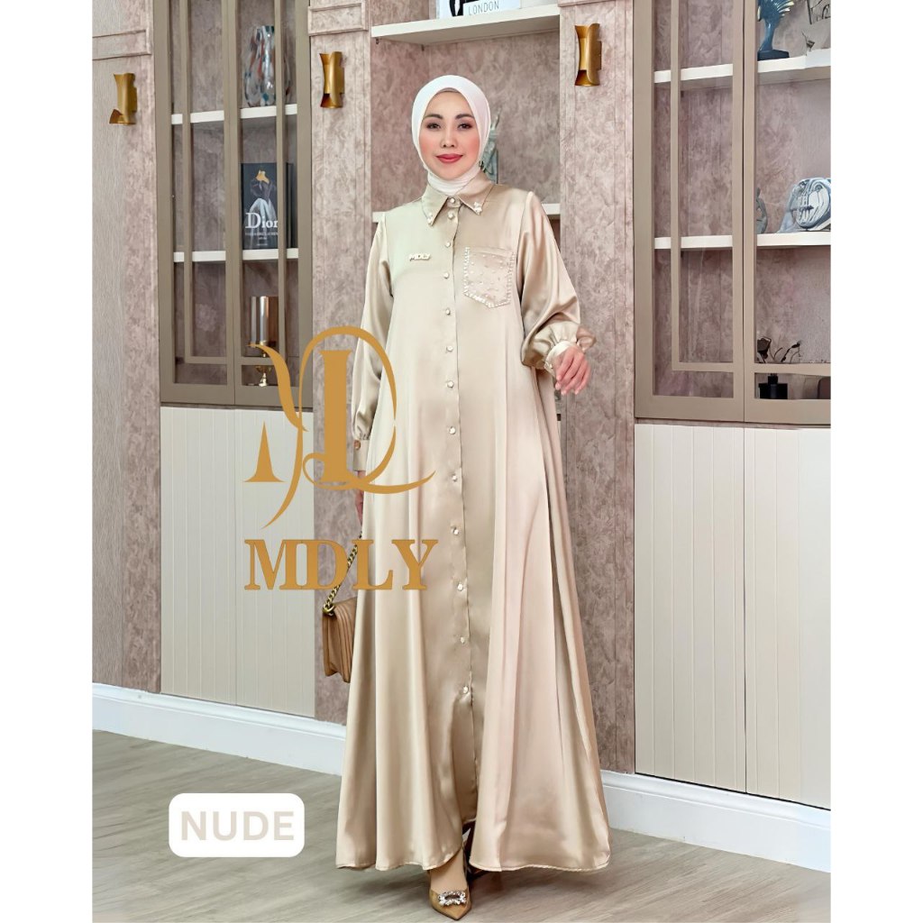 MDLY Baju Gamis Wanita Muslim/Gamis Silk Premium/Gamis Polos Elegan/Mareea Lux Dress by MDLY
