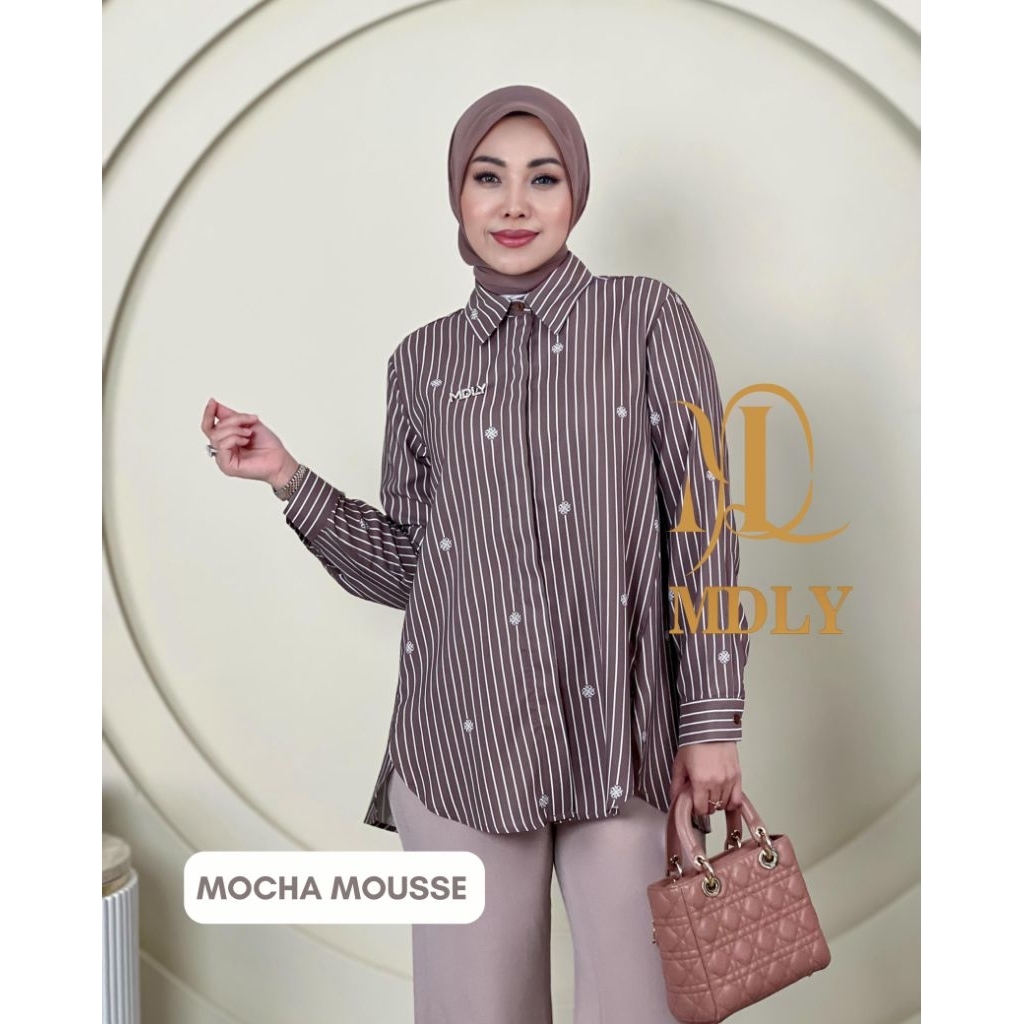 MDLY Baju Kemeja Atasan Wanita/Atasan wanita kekinian/Wanita Bergaris/Reema Signature by MDLY
