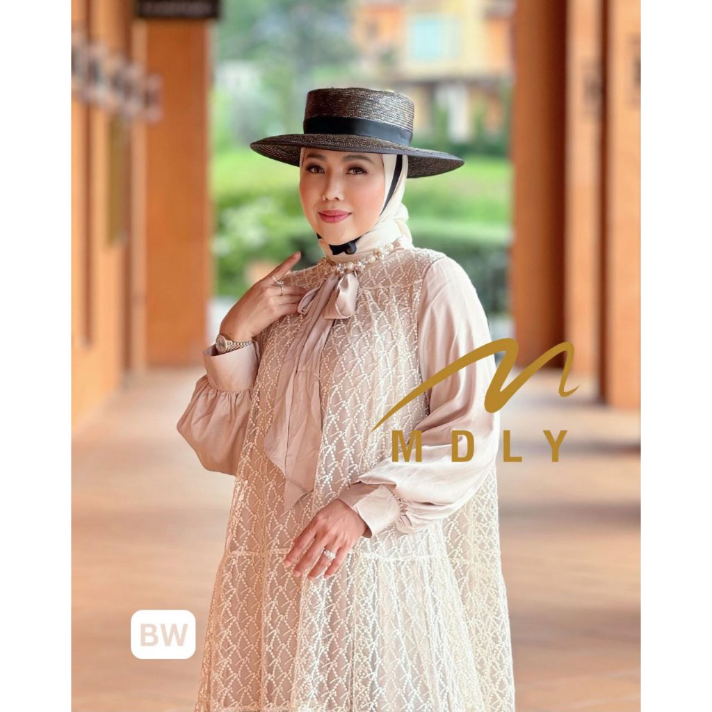MDLY Baju Gamis Wanita Muslim/Gamis Premium/Gamis Lebaran/Gamis Raya/The Gracie Monogram Dress by MDLY