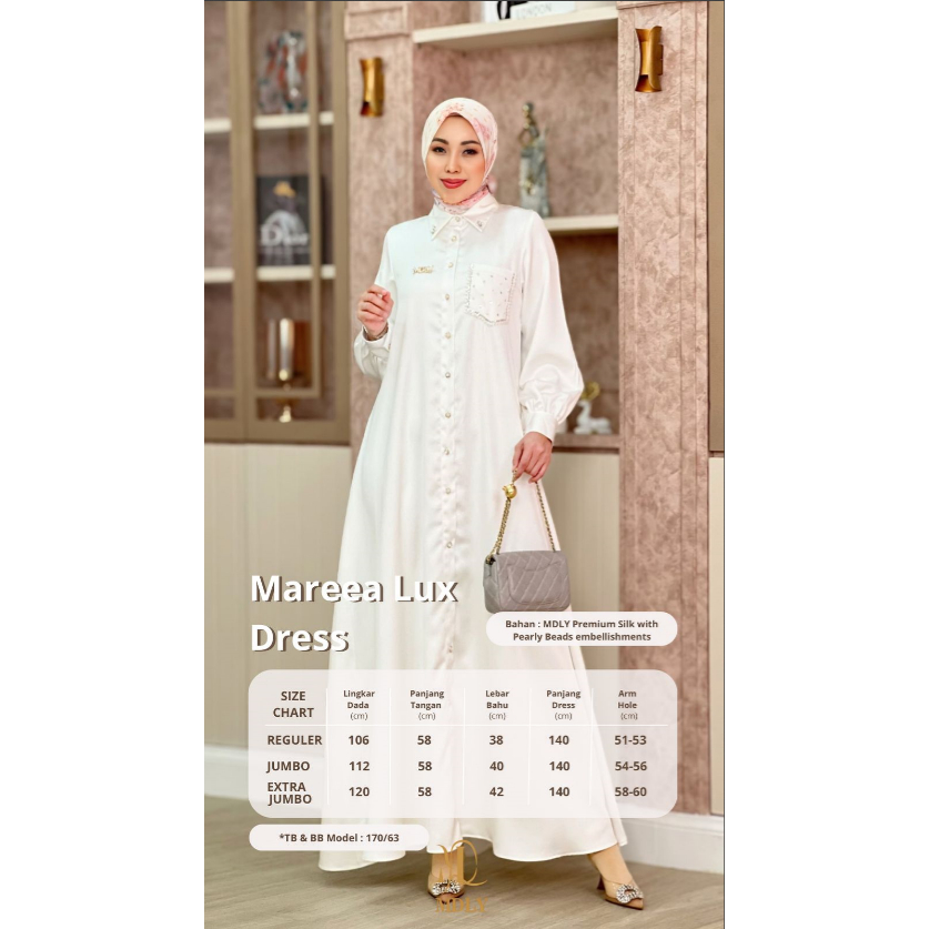 MDLY Baju Gamis Wanita Muslim/Gamis Silk Premium/Gamis Polos Elegan/Mareea Lux Dress by MDLY
