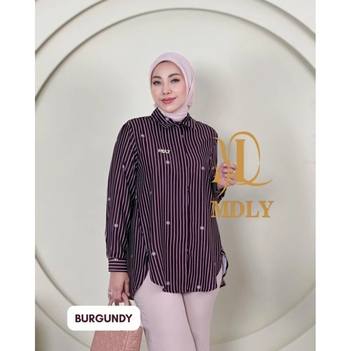 Image of MDLY Baju Kemeja Atasan Wanita/Atasan wanita kekinian/Wanita Bergaris/Reema Signature by MDLY