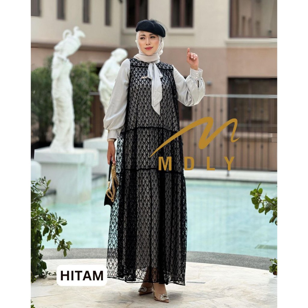 MDLY Baju Gamis Wanita Muslim/Gamis Premium/Gamis Lebaran/Gamis Raya/The Gracie Monogram Dress by MDLY
