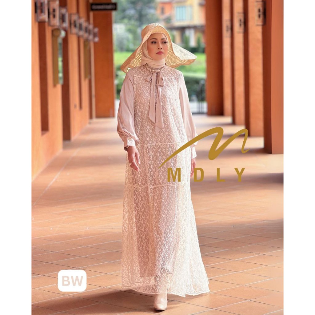 MDLY Baju Gamis Wanita Muslim/Gamis Premium/Gamis Lebaran/Gamis Raya/The Gracie Monogram Dress by MDLY