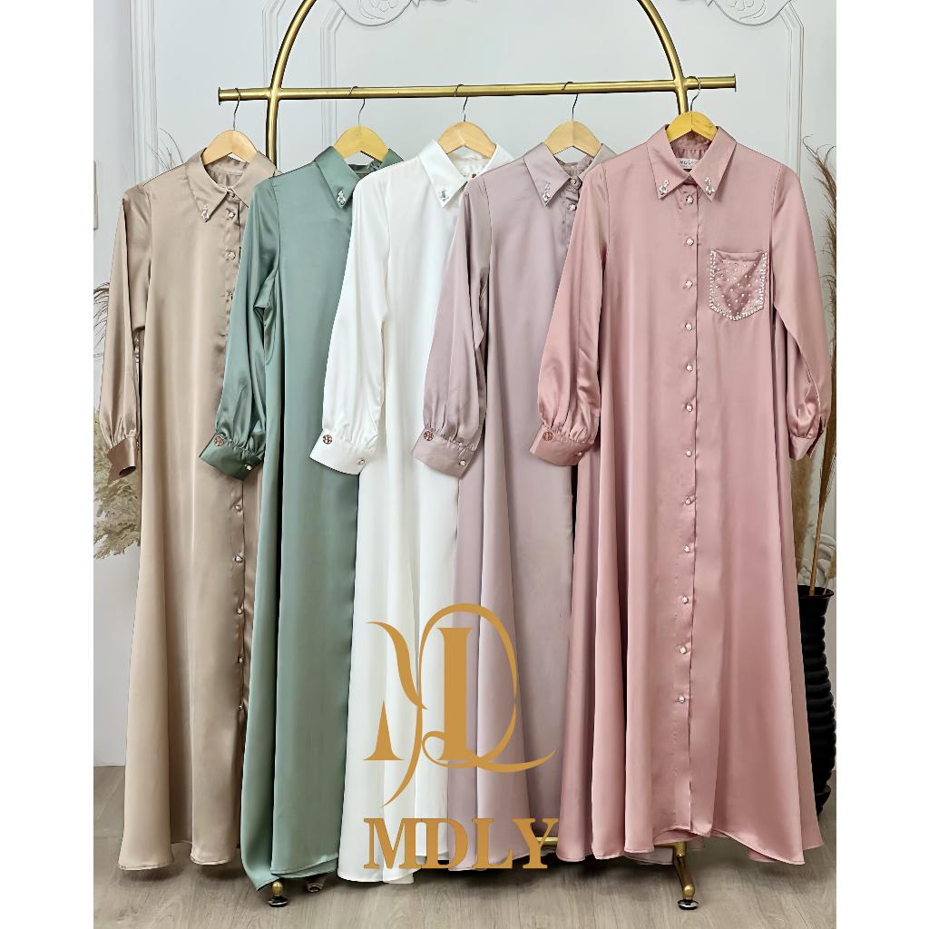 MDLY Baju Gamis Wanita Muslim/Gamis Silk Premium/Gamis Polos Elegan/Mareea Lux Dress by MDLY
