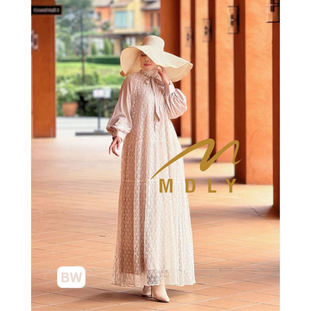 MDLY Baju Gamis Wanita Muslim/Gamis Premium/Gamis Lebaran/Gamis Raya/The Gracie Monogram Dress by MDLY