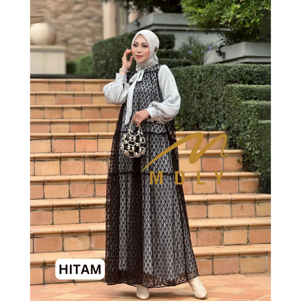 MDLY Baju Gamis Wanita Muslim/Gamis Premium/Gamis Lebaran/Gamis Raya/The Gracie Monogram Dress by MDLY