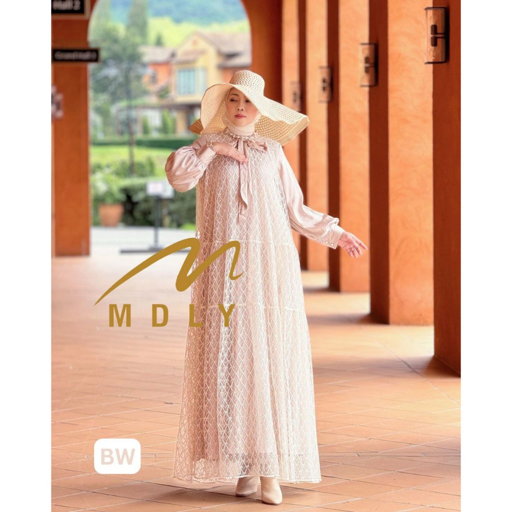 MDLY Baju Gamis Wanita Muslim/Gamis Premium/Gamis Lebaran/Gamis Raya/The Gracie Monogram Dress by MDLY