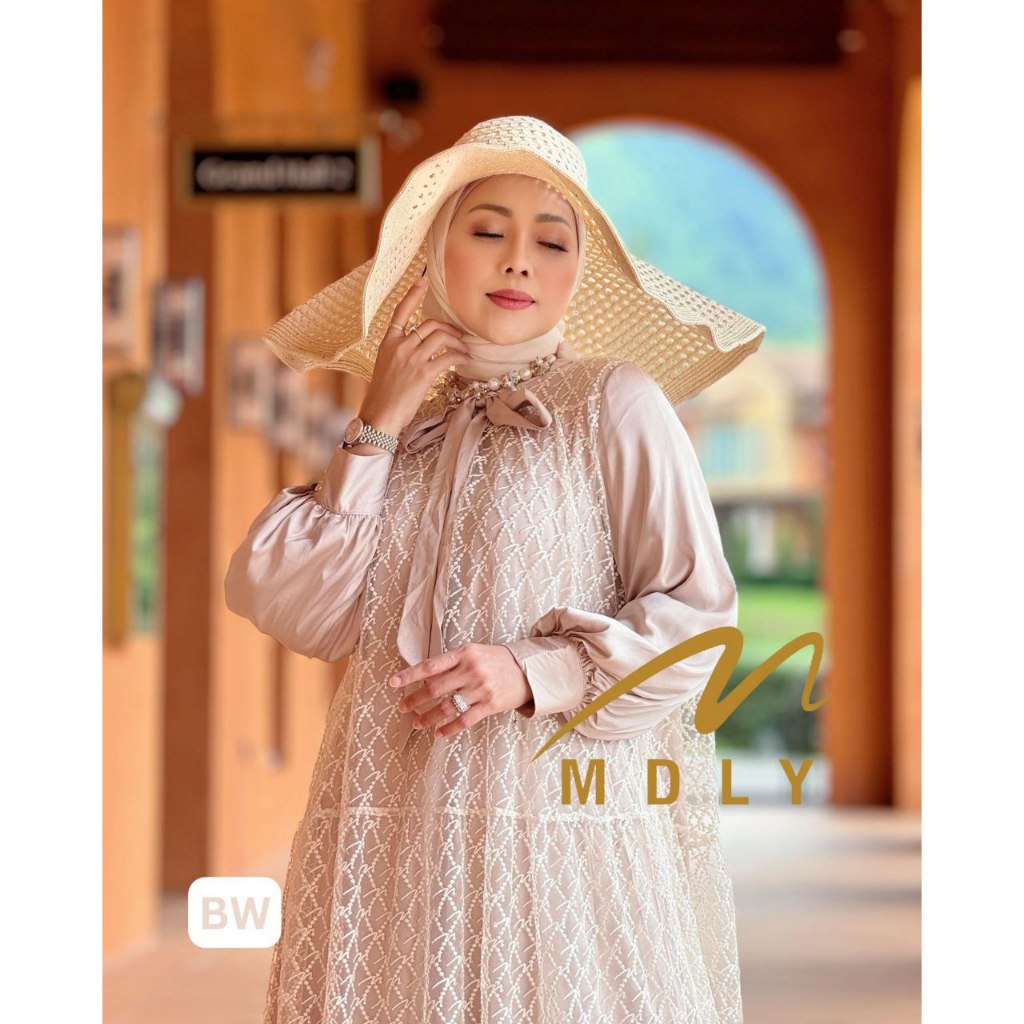 MDLY Baju Gamis Wanita Muslim/Gamis Premium/Gamis Lebaran/Gamis Raya/The Gracie Monogram Dress by MDLY