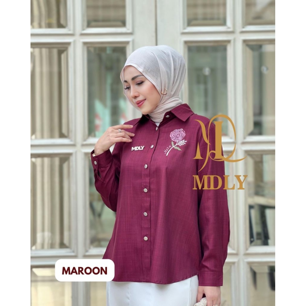 Baju Kemeja Lengan Panjang Wanita/Atasan wanita Kekinian Elegan Casual/Rossa Shirt by MDLY