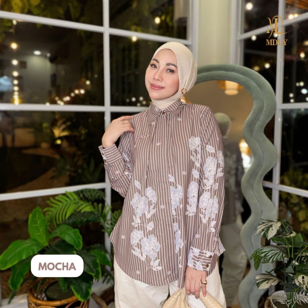 Baju Wanita Kemeja Lengan Panjang Elegan Kekinian Casual Motif Print/Lady Fleur Shirt by MDLY