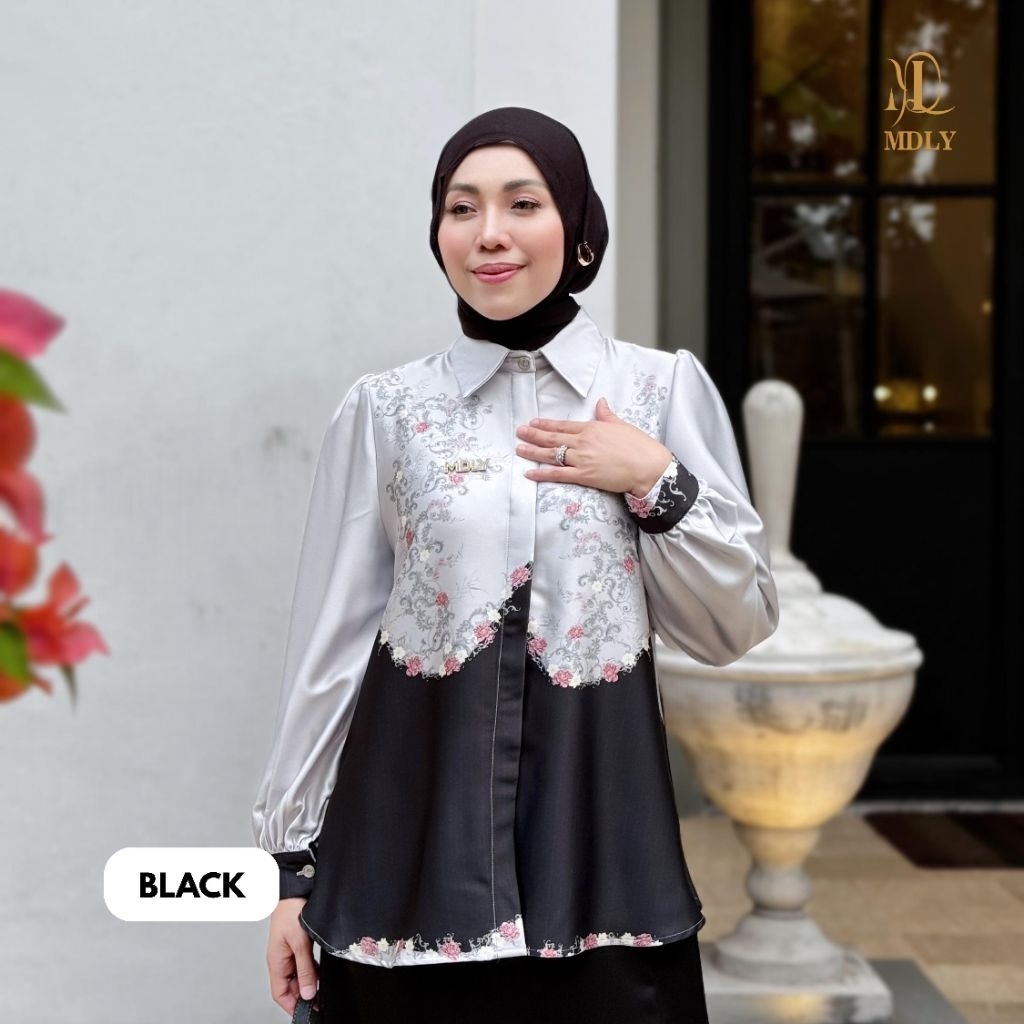 Kemeja Lengan Panjang Wanita/Atasan Wanita Kekinian Elegan Motif Print/Liora Shirt by MDLY