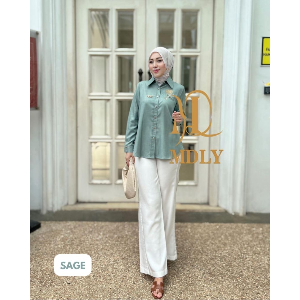 Baju Kemeja Lengan Panjang Wanita/Atasan wanita Kekinian Elegan Casual/Rossa Shirt by MDLY
