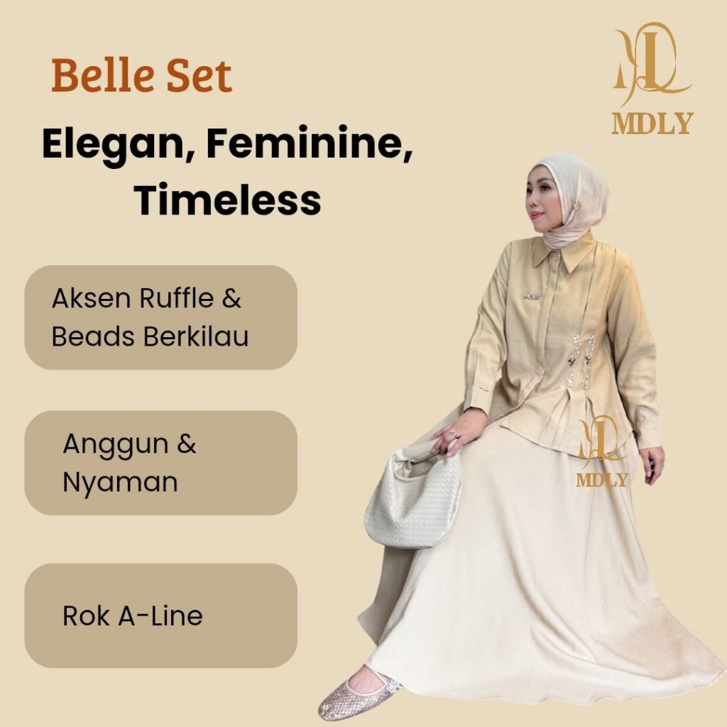 Baju Setelan Wanita Kekinian Elegan/One Set Rok Wanita Casual Adem/Belle Set By MDLY