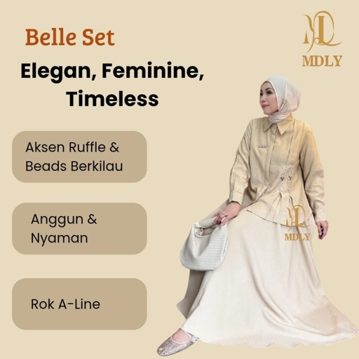 Image of Baju Setelan Wanita Kekinian Elegan/One Set Rok Wanita Casual Adem/Belle Set By MDLY