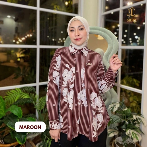 Image of Baju Wanita Kemeja Lengan Panjang Elegan Kekinian Casual  Motif Print/Lady Fleur Shirt by MDLY