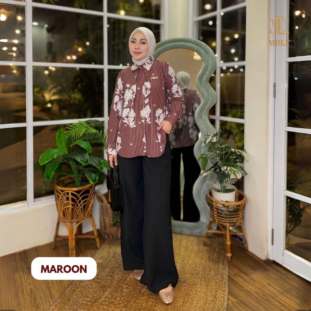 Baju Wanita Kemeja Lengan Panjang Elegan Kekinian Casual Motif Print/Lady Fleur Shirt by MDLY