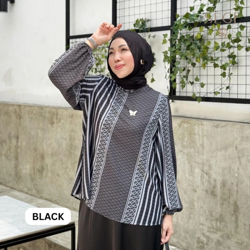 Image of Baju Atasan Wanita Lengan Panjang/Blouse Wanita Kekinian Elegan/Mona Stripes Blouse by MDLY