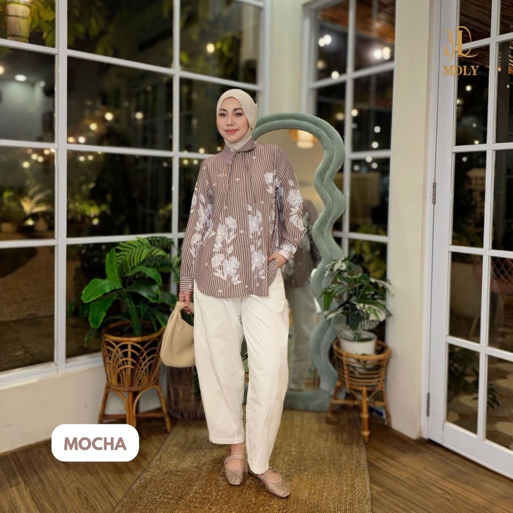 Baju Wanita Kemeja Lengan Panjang Elegan Kekinian Casual Motif Print/Lady Fleur Shirt by MDLY