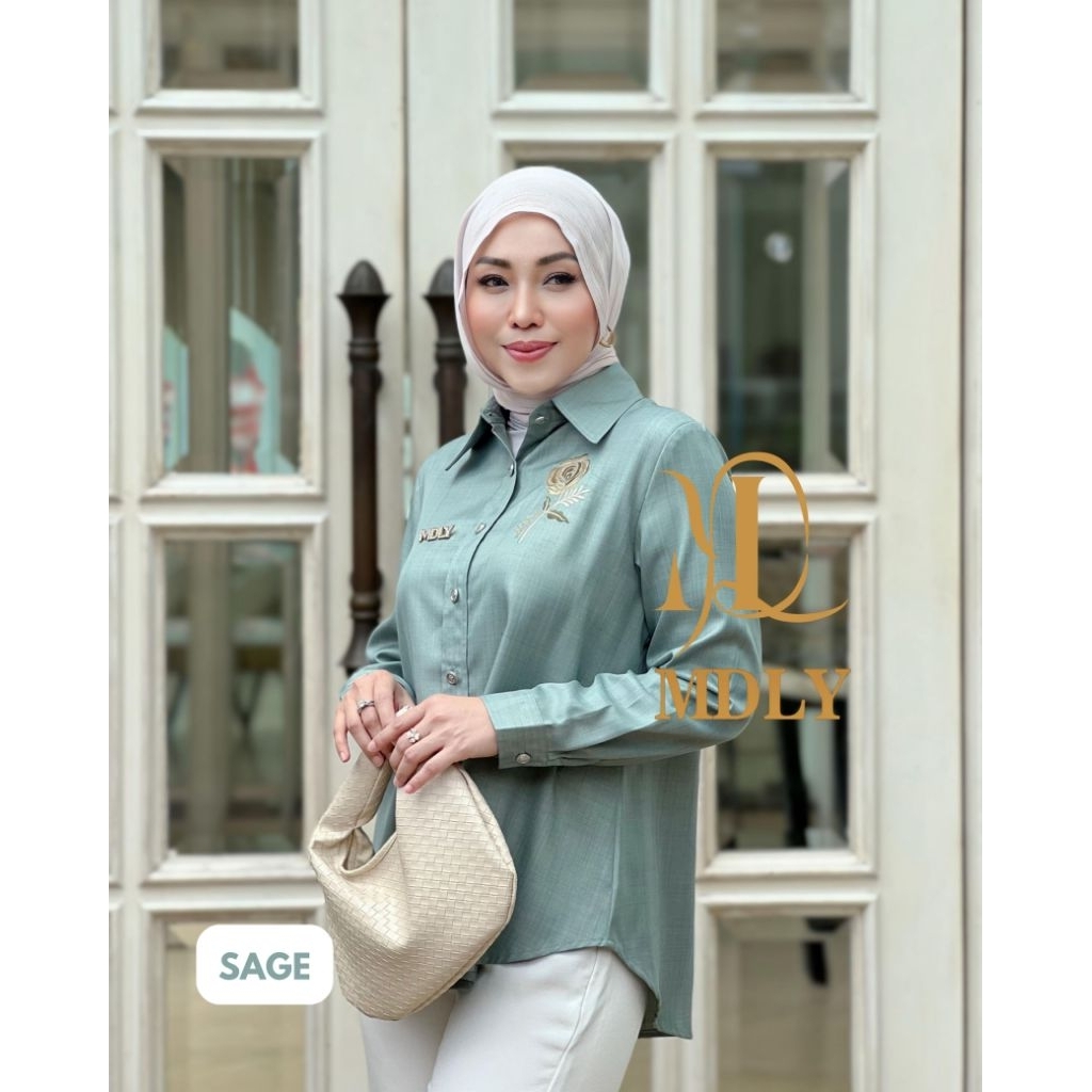 Baju Kemeja Lengan Panjang Wanita/Atasan wanita Kekinian Elegan Casual/Rossa Shirt by MDLY