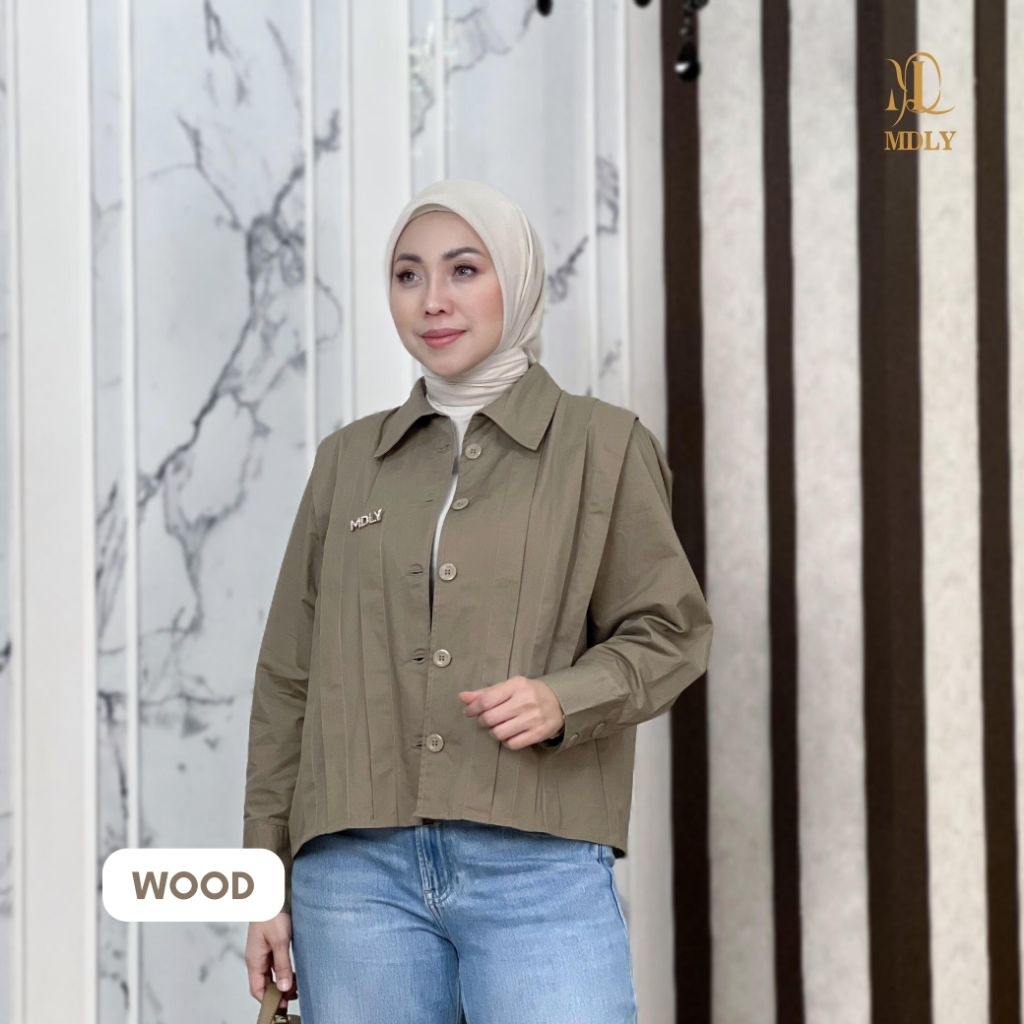 MDLY Sienna Cropped Jacket Polos Lengan Panjang Casual Atasan Wanita Kekinian Elegan