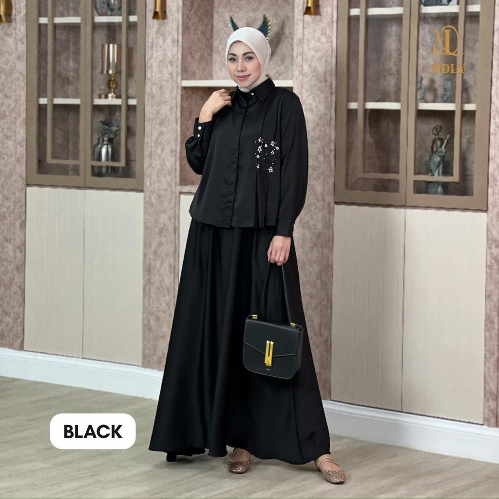 MDLY Belle Lux Set Setelan Atasan dan Rok Wanita Silk Premium Beads Elegan Terbaru Kekinian