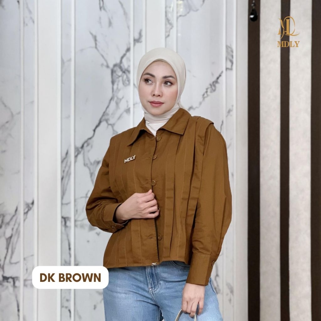 MDLY Sienna Cropped Jacket Polos Lengan Panjang Casual Atasan Wanita Kekinian Elegan