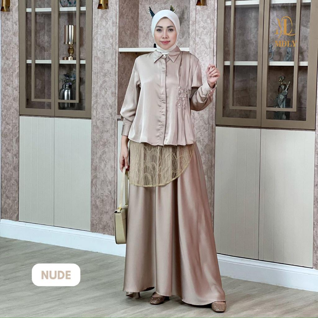 MDLY Belle Lux Set Setelan Atasan dan Rok Wanita Silk Premium Beads Elegan Terbaru Kekinian