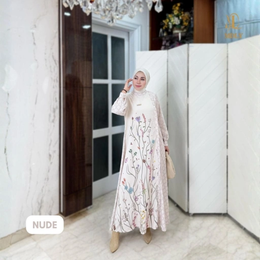 Image of MDLY Lady Marvella Dress Baju Gamis Wanita Silk Premium Mewah Elegan Motif Floral Kekinian