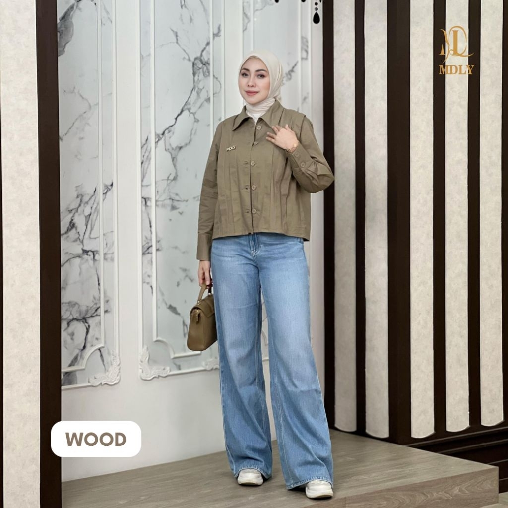 MDLY Sienna Cropped Jacket Polos Lengan Panjang Casual Atasan Wanita Kekinian Elegan