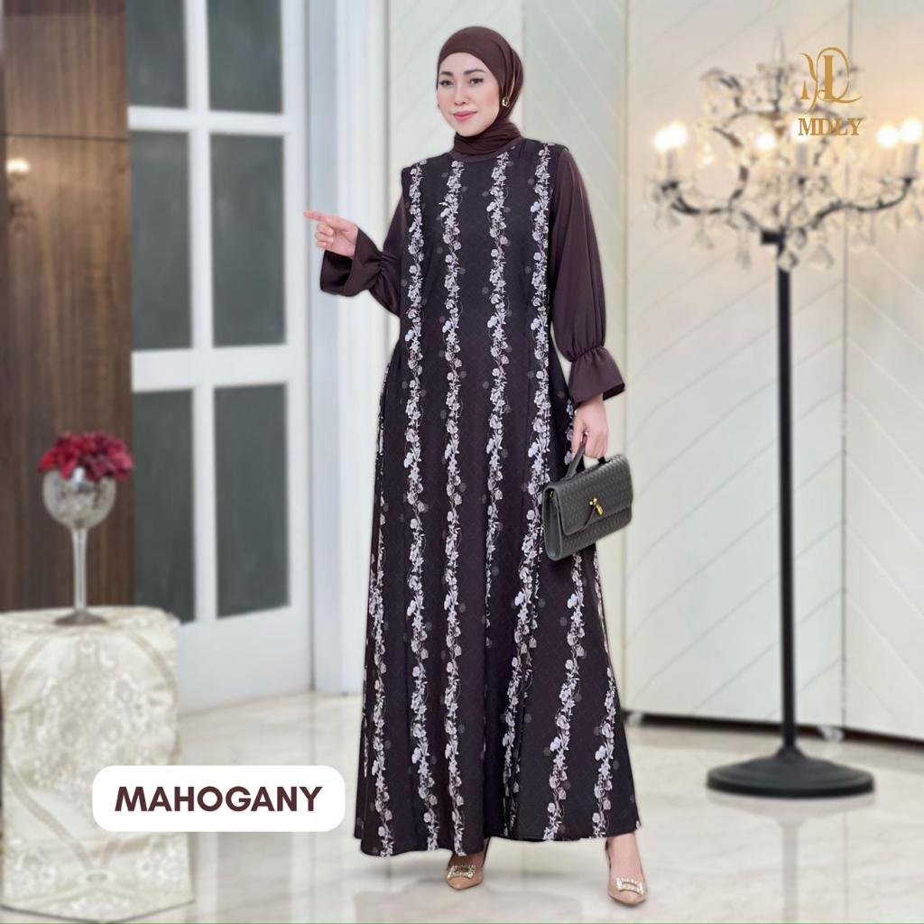 MDLY whisper dress baju gamis wanita muslim elegan terbaru  silky premium motif printing