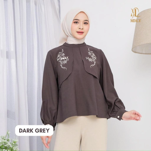 Image of MDLY rania blouse atasan wanita lengan panjang cotton embroidery elegan simple besic