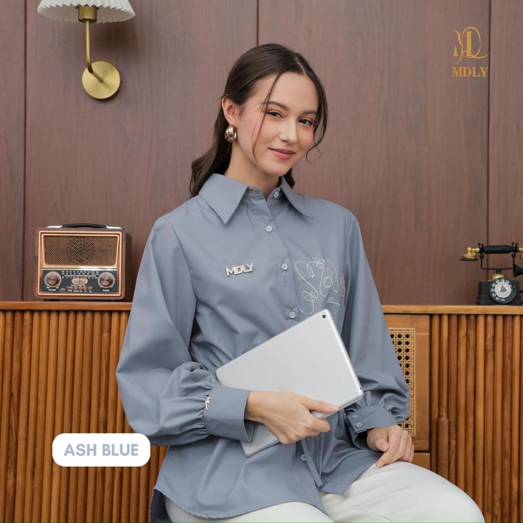 MDLY ayda string shirt atasan wanita kemeja lengan panjang embroidery