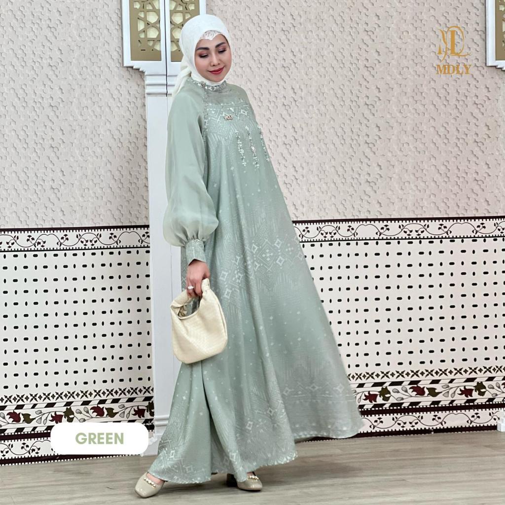 MDLY Neva Ethnic Dress/Viscose Burnout Kombinasi Organza Lux/gamis dress silky terbaru promo