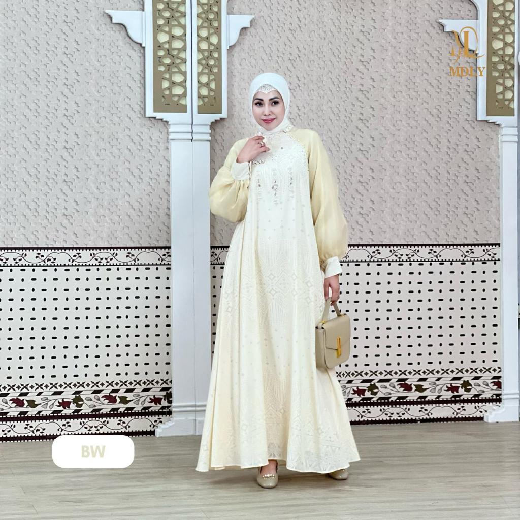 MDLY Neva Ethnic Dress/Viscose Burnout Kombinasi Organza Lux/gamis dress silky terbaru promo