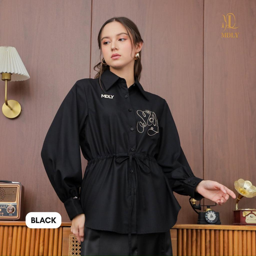 MDLY ayda string shirt atasan wanita kemeja lengan panjang embroidery