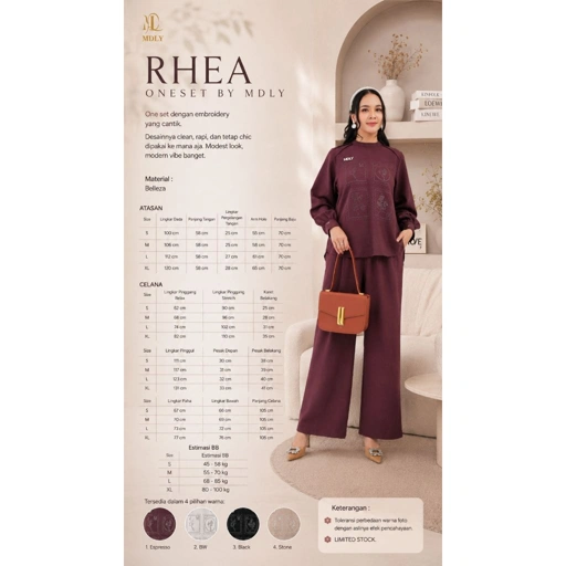 Image of MDLY Rhea One Set/One Set setelan wanita One Set Celana Beleza Premium Elegan Bordir Adem Daily