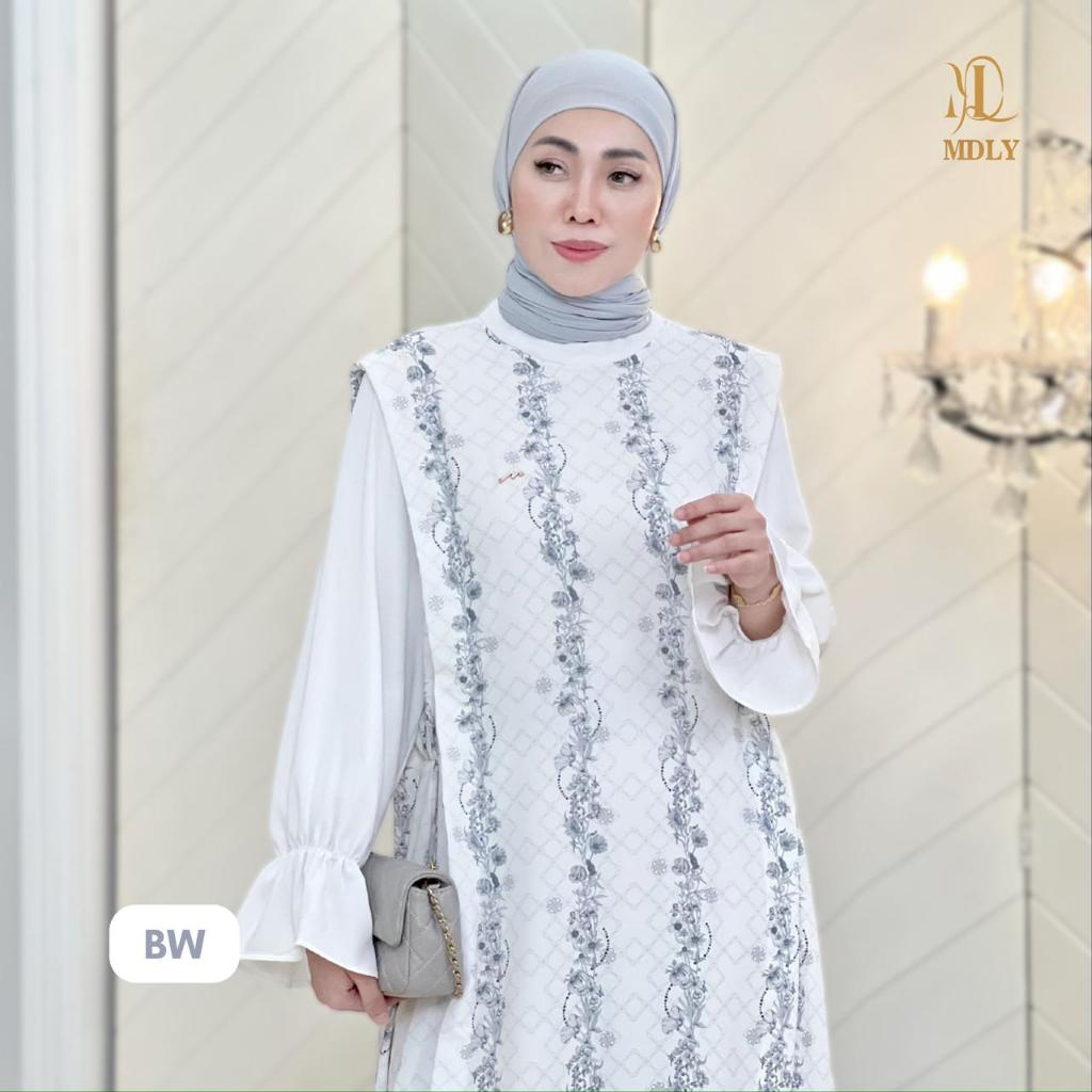 MDLY whisper dress baju gamis wanita muslim elegan terbaru  silky premium motif printing