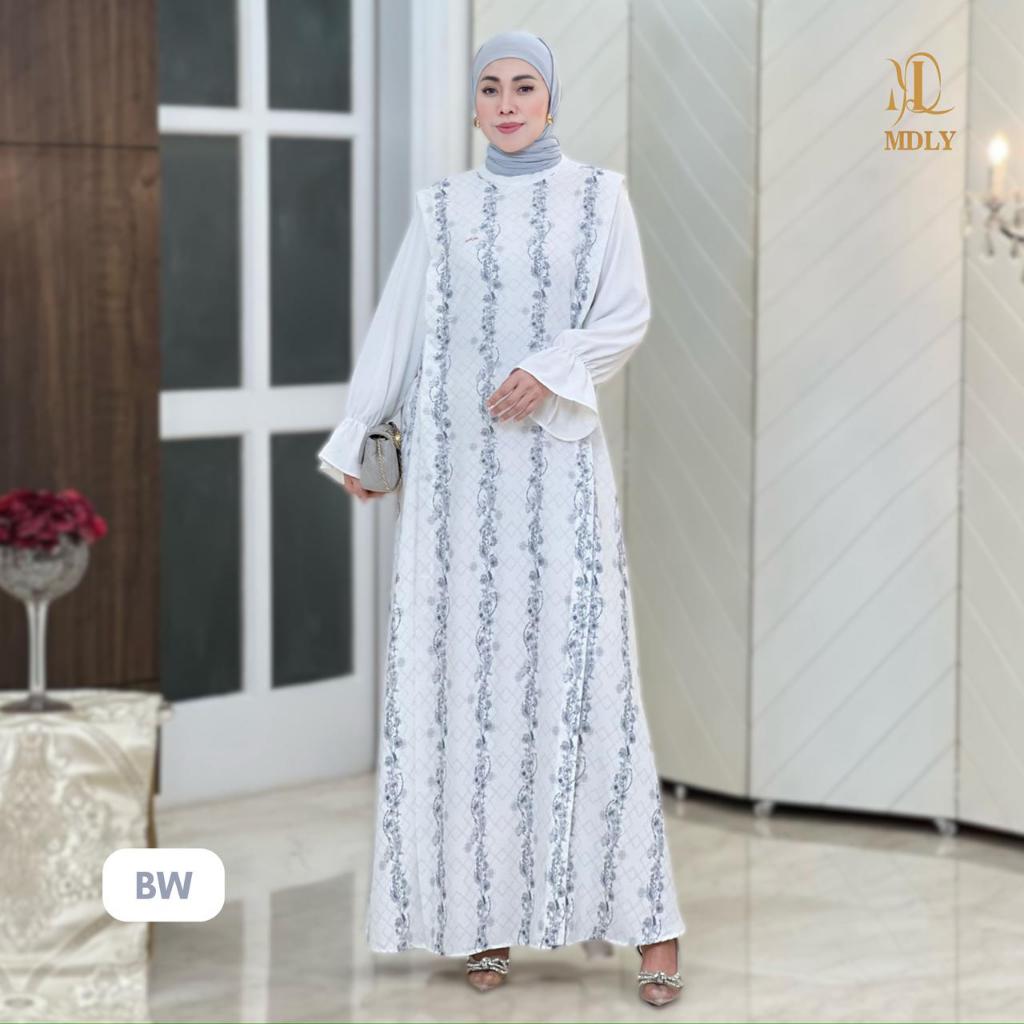 MDLY whisper dress baju gamis wanita muslim elegan terbaru  silky premium motif printing