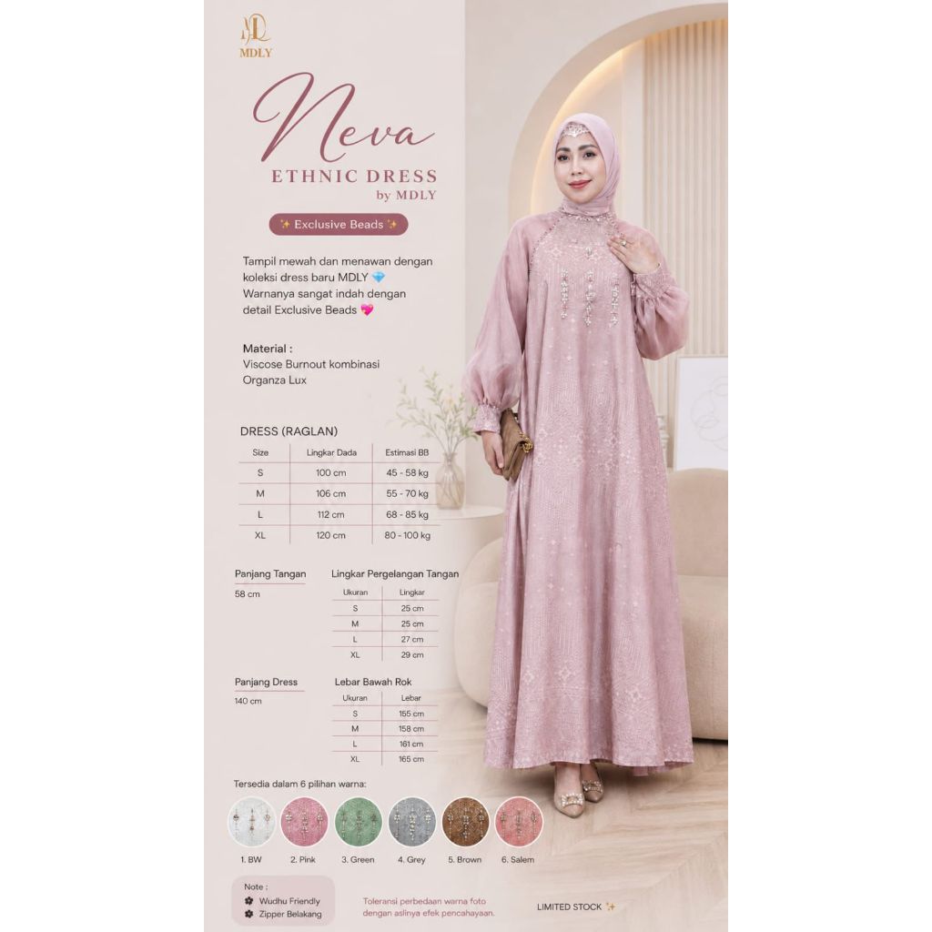MDLY Neva Ethnic Dress/Viscose Burnout Kombinasi Organza Lux/gamis dress silky terbaru promo